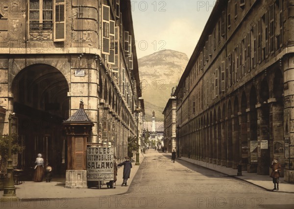 Rue de Boigne in Chambery, a town in the Auvergne-Rhone-Alpes region of France, c. 1890, Historic, digitally enhanced reproduction of a photochrome print from 1895