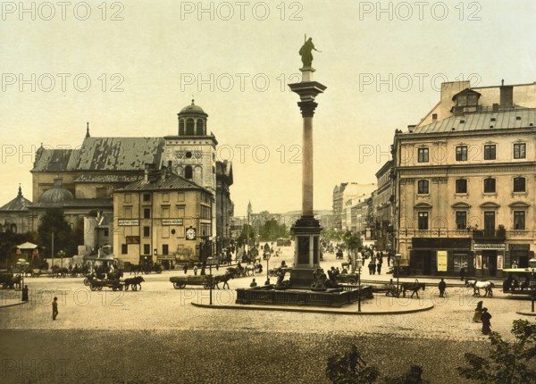 Sigismund's Column on Castle Square in Warsaw, Poland, c. 1890, Historic, digitally enhanced reproduction of a photochrome print from 1895, Europe