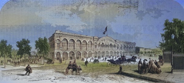 The new central station in Turin in 1869, Italy, Historic, digitally restored reproduction of an original 19th century master, exact original date unknown, Europe