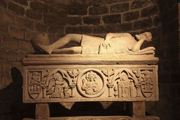 City of Palermo, the Cathedral Maria Santissima Assunta, sarcophagus in the crypt, tomb of Frederico d Antiochia, 1305, UNESCO World Heritage Site, Sicily, Italy, Europe