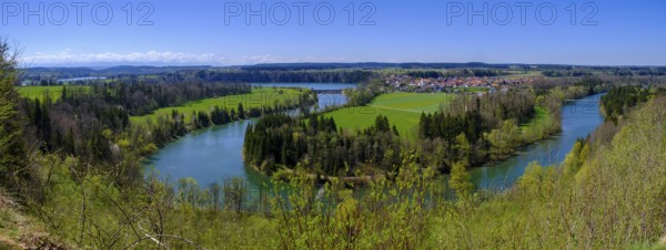 Lech with Epfach, over the Lech loop near Reichling, Pfaffenwinkel, Upper Bavaria, Bavaria, Germany, Europe