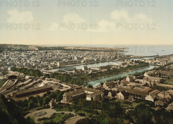 General view of Fort du Roule, Cherbourg, France, c. 1890, Historic, digitally enhanced reproduction of a photochrome print from 1895, Europe