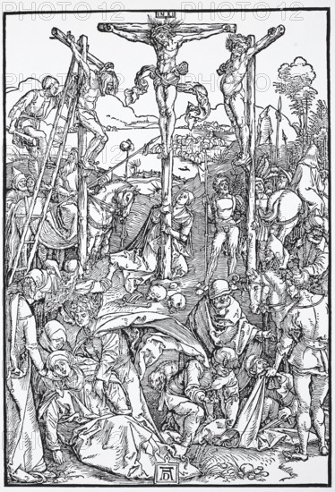 The Calvary, woodcut by Albrecht Dürer, historical, digitally improved reproduction of an old woodcut