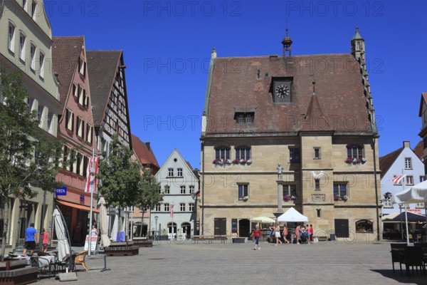 Germany, Middle Franconia, town of Weissenburg, houses and town hall on the market square, Europe