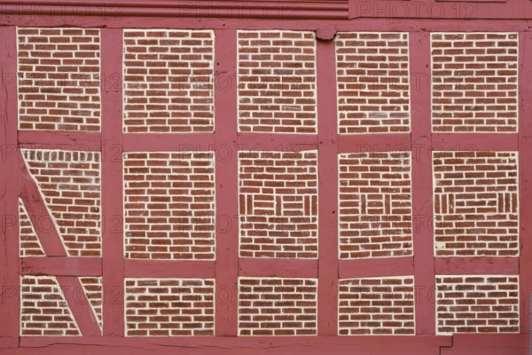 Renovated facade on a half-timbered house, Old Town, Lower Town, Halberstadt, Harz Mountains, Saxony-Anhalt, Germany, Europe