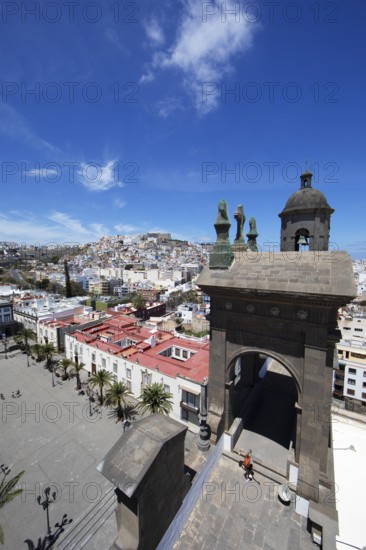 View from the tower of Santa Ana Cathedral of the colourful houses of Las Palmas, Las Palmas Province, Gran Canaria, Canary Islands, Spain, Europe