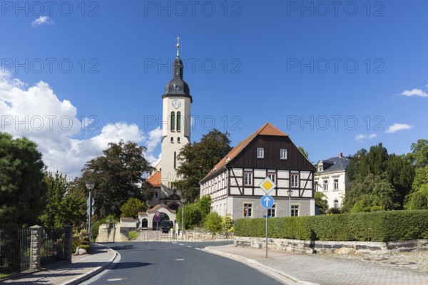 St. James Church with Rectory on the Village Square of Pesterwitz, Freital, Saxony, Germany, Europe