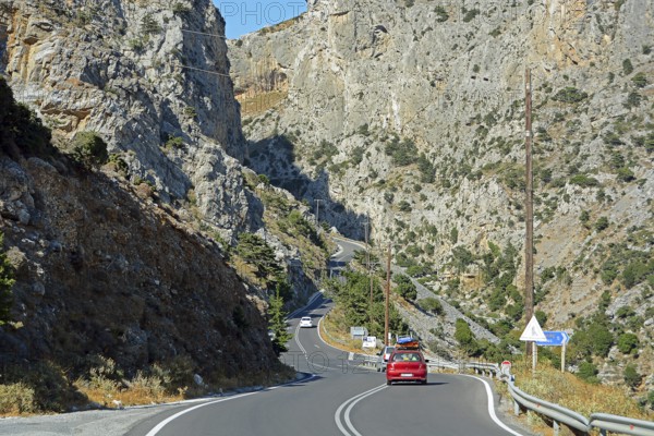 Winding road, mountain landscape, South Crete, Crete, Greece, Europe