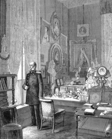 The Study of King William I in the Royal Palace in Berlin, 1869, Germany, Historic, digitally restored reproduction of an original 19th century painting, exact original date unknown, Europe