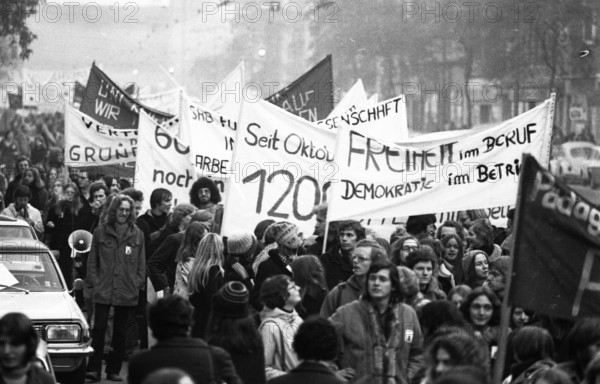 More than 10, 000 students demonstrated in Düsseldorf on 7 November 1974 for more Bafoeg and against the consequences of inflation, Germany, Europe