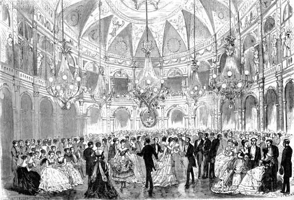 Ball at the Grand Hotel, for the benefit of unemployed workers, Paris, 1869, France, Historic, digitally restored reproduction of a 19th century original, exact original date unknown, Europe