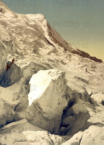 Ascent of Mont Blanc, Chamonix Valley, France, c. 1890, Historic, digitally enhanced reproduction of a photochrome print from 1895, Europe