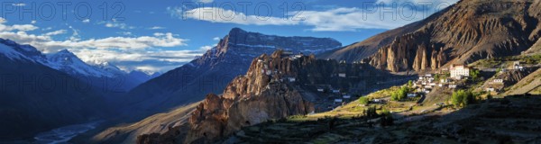 Panorama of Dhankar Monastery and village, Spiti Valley, Himachal Pradesh