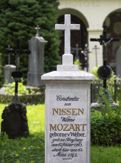 Grave of Leopold and Constanze Mozart, Sebastian Cemetery, Church of Saint Sebastian, Salzburg, Austria, Europe