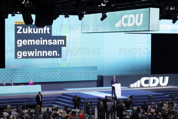 Berlin, Germany, 6 May 2024: Friedrich Merz, Chairman of the Christian Democratic Union of Germany (CDU), speaks during the CDU Germany 2024 party conference, Europe