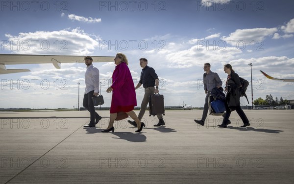 Svenja Schulze (SPD), Federal Minister for Economic Cooperation and Development, pictured during her trip to Ukraine. Here boarding the plane at Berlin Airport. 'Photographed on behalf of the Federal Ministry for Economic Cooperation and Development'