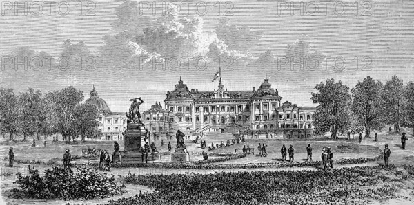 Drottningholm Castle near Stockholm in Sweden, in 1885, Historical, digital reproduction of an original from the 19th century