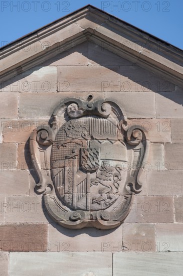 Coat of arms at the main entrance of the prison, JVA, Mannertstraße 6, Nuremberg, Middle Franconia, Bavaria, Germany, Europe