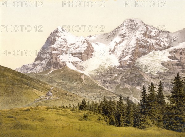 Wengern Alp, Mönch und Eiger, Bernese Oberland, Switzerland, Historic, digitally restored reproduction from a 19th century original, Record date not stated, Mönch and Eiger, Bernese Oberland, Switzerland, Historic, digitally restored reproduction from a 19th century original, Record date not stated, Europe