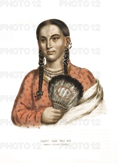 American Indian, Native American, Rant Che Wai Me, Woman of the Shawanoe Tribe, United States of America, USA, Painting by Charles Bird King (1785, 1862), c. 1840, Historic, digitally restored reproduction from a 19th century original, Record date not stated, North America