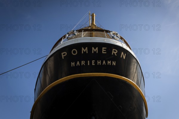 Stern, rigging, steel four-masted barque Pommern, windjammer with jubilee rig, Maritime Museum, Mariehamm, Åland or Aland Islands, Finland, Europe