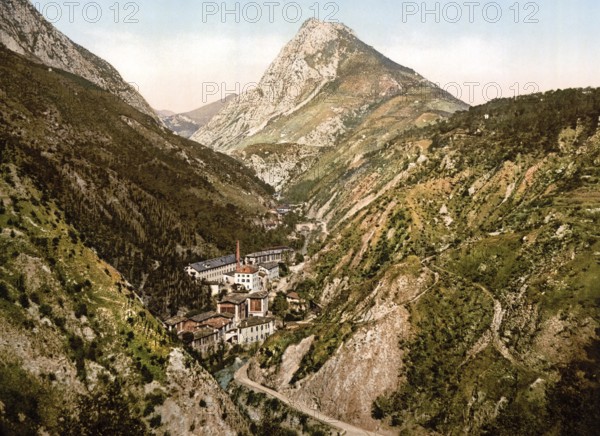 Toscolana Toscolano valley near Maino, General view, Lake Garda, Italy, Historical, digitally restored reproduction from a 19th century original, 1880, Record date not stated, Europe