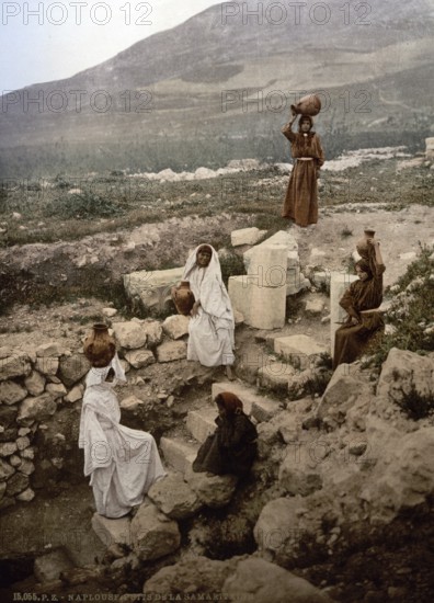 The Well of the Samaritan, Shechem, Napulus, Holy Land, Nablus, West Bank, c. 1895, Historical, digitally restored reproduction from a 19th century original, Record date not stated