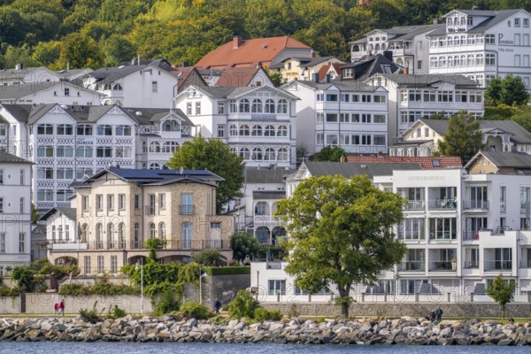 View of the old town of Sassnitz, harbour town on the Baltic Sea island of Rügen, spa architecture, hotels, residential buildings, gastronomy, Mecklenburg-Vorpommern, Germany, Europe