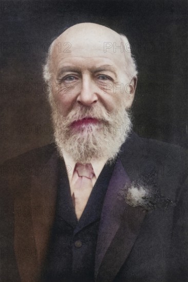 George Cadbury (1839-1922), aged 78 in 1906, English Quaker, industrialist and social reformer, who took over his father's chocolate business with his brother Richard in 1861. In 1866, they were the first in the United Kingdom to sell cocoa as a beverage. In 1879 the company moved to Bournville, Birmingham, From The Life of George Cadbury by AG Gardiner (London, 1923), Historical, digitally restored reproduction from a 19th century original, Record date not stated