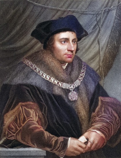 Sir Thomas More alias St Thomas More, 1477-1535, English humanist, statesman, Chancellor of England. From the book Lodges British Portraits, published in 1823, Historical, digitally restored reproduction from a 19th century original, Record date not stated