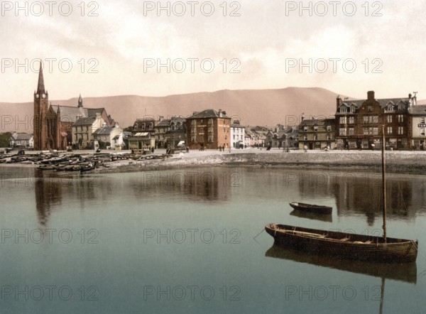 The Pier, Largs, town on the Firth of Clyde in North Ayrshire, Scotland, Historical, c. 1900, digitally restored reproduction after an original from the 19th century