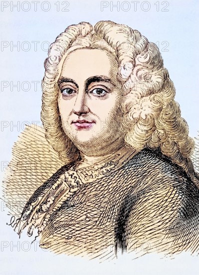 George Frideric Handel 1685 to 1759, German-born English composer of the late Baroque period. From The National and Domestic History of England by William Aubrey published London circa 1890, Historical, digitally restored reproduction from a 19th century original, Record date not stated