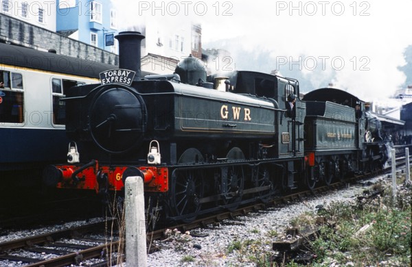 Steam locomotive Torbay Express 6411, Dart Vally Railway, Dartmouth Steam Railway, South Devon, England, United Kingdom 1975 with Great Western Railway livery