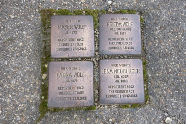 4 Stumbling Stones in memory of Jewish fellow citizens who were persecuted, murdered and deported by National Socialism during the Nazi era, Schnaittach, Middle Franconia, Bavaria, Germany, Europe