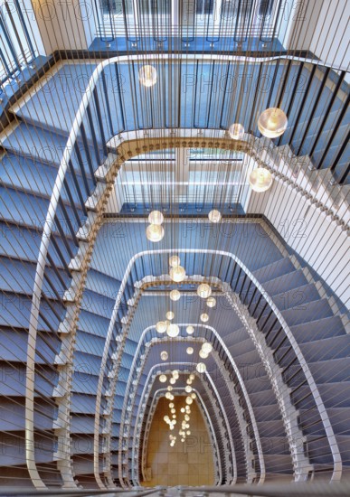 Modern staircase in an office building with a view from above, Zurich, Switzerland, Europe