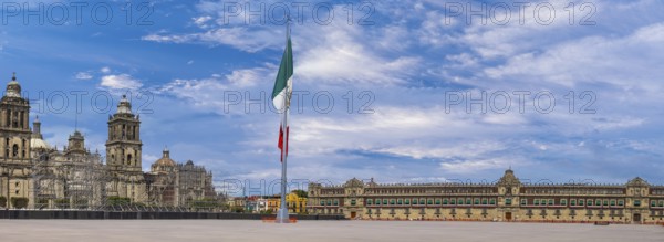 Mexico City Central Zocalo Constitution Plaza and landmark Metropolitan Cathedral near Presidential Palace