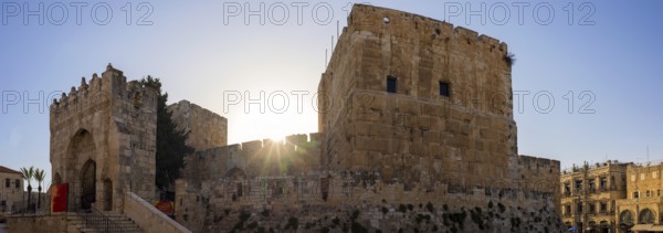 Jerusalem, Israel, landmark citadel Migdal David Tower of David in Old City near Jaffa Gate, Asia