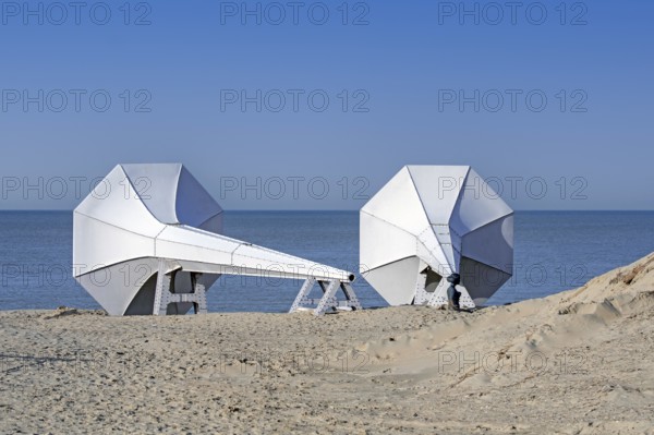 I Can Hear It, art installation on the beach by Ivars Drulle at seaside resort Westende, Middelkerke, West Flanders, Belgium, Europe