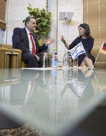 Annalena Bärbock (Alliance 90/The Greens), Federal Foreign Minister, photographed during her visit to Israel. Here she meets the Israeli Foreign Minister Israel Katz in Jerusalem. 'Photographed on behalf of the Federal Foreign Office'