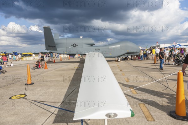 Northrop Grumman RQ-4 Global Hawk Unmanned Aerial Vehicle (UAV) drone at air show at NAS Jacksonville, Florida, USA, North America