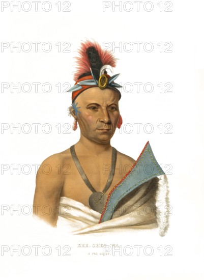 American Indian, Native American, Kee-Shes-Wa, a Fox chief, United States of America, USA, Painting by Charles Bird King (1785, 1862), c. 1840, Historic, digitally restored reproduction from a 19th century original, Record date not stated, North America