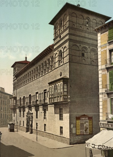 Zaragoza. La Audiencia, palaces of the count of Morata or Luna, Spain, digitally restored reproduction from a 19th century original, record date not stated, Zaragoza. La Audiencia, palaces of the count of Morata or Luna, Spain, digitally restored reproduction from a 19th century original, record date not stated, Europe