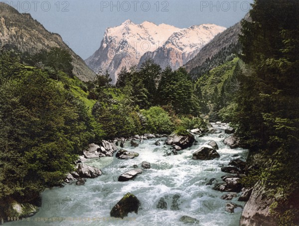 Lutschinen und Wetterhorn, Berner Oberland, Schweiz, Historische, digital restaurierte Reproduktion nach einem Original aus dem 19. Jahrhundert, Aufnahmedatum nicht angegeben