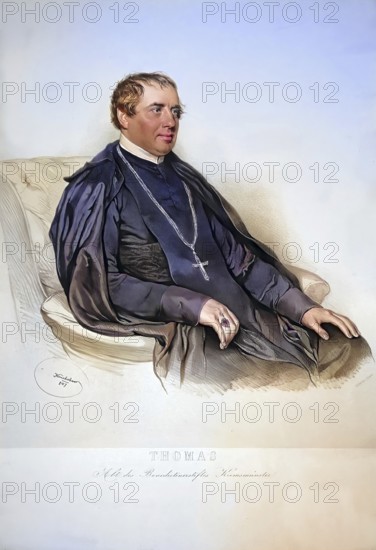 Thomas Mitterndorfer (1792-1860), 1840-60 Abbot of the Benedictine Abbey Kremsmünster, Historical, digitally restored reproduction from a 19th century original, Record date not stated