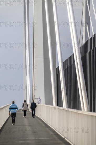 Cycle and footpath of the Neuenkamp motorway bridge, A40 motorway, new bridge over the Rhine, near Duisburg, North Rhine-Westphalia, Germany, Europe