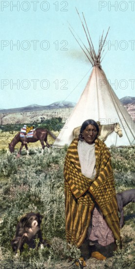 A Crow Indian, United States of America, USA, digitally restored reproduction from a 19th century original, record date not stated, A Crow indian, digitally restored reproduction from a 19th century original, record date not stated, North America