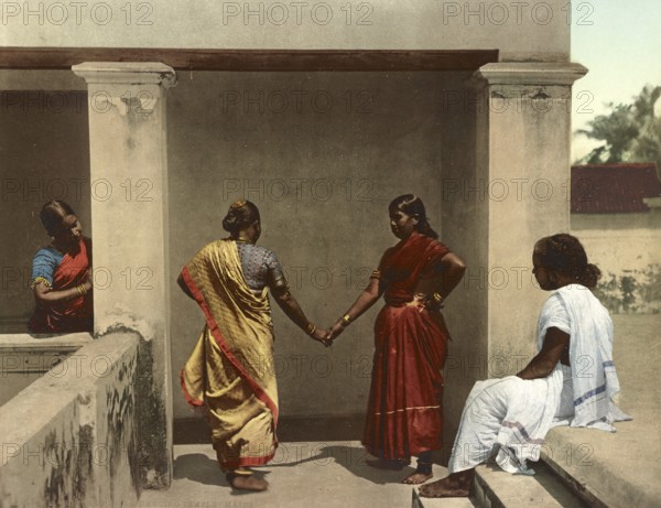 South India. Dancing Temple-Maids, India, digitally restored reproduction from a 19th century original, record date not stated, South of India. Dancing Temple-Maids, India, digitally restored reproduction from a 19th century original, record date not stated, Asia