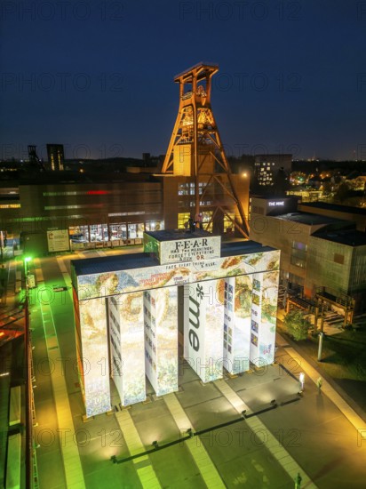 Temporary art installation Global Gate at the UNESCO World Heritage Site Zeche Zollverein, interpretation of the Brandenburg Tor tor made of 37 freight containers, created as part of the KI Biennale, artistically designed by the artist Super*me, developed by Marcus shepherd, stands on the Zollverein site, EssenNorth Rhine-Westphalia, Germany until 30.03.25