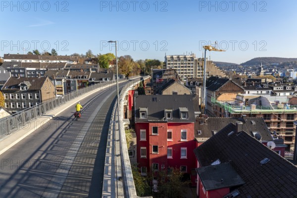 The Nordbahntrasse, a cycle path, footpath, on a former 22 km long railway line, along the west-east axis of Wuppertal, on the northern slope, with many tunnels, viaducts and views of the city, Wupperfelder Viadukt, bridge, Wuppertal, North Rhine-Westphalia, Germany, Europe