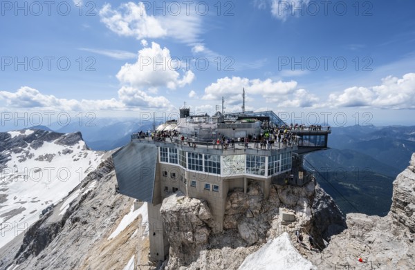 Modern mountain station of the Bavarian Zugspitze railway at the summit of the Zugspitze, Wetterstein Mountains, Northern Limestone Alps, Bavaria, Germany, Europe